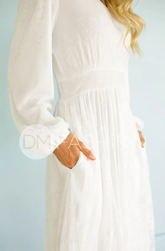 Adoria White Floral Velvet Maxi With Pockets - DM Exclusive- Restocked - Maternity Friendly