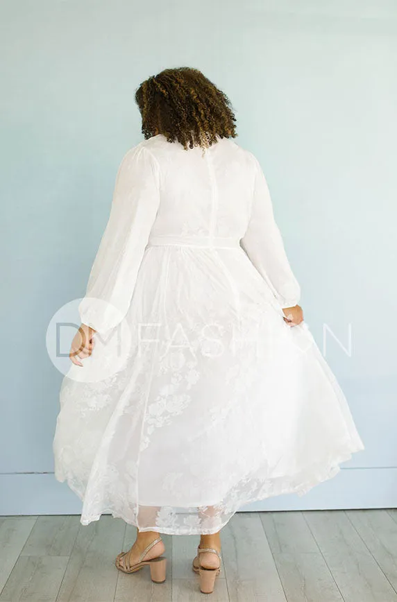 Adoria White Floral Velvet Maxi With Pockets - DM Exclusive- Restocked - Maternity Friendly