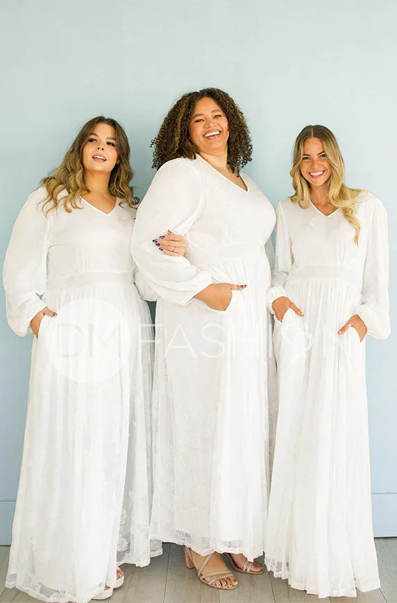 Adoria White Floral Velvet Maxi With Pockets - DM Exclusive- Restocked - Maternity Friendly