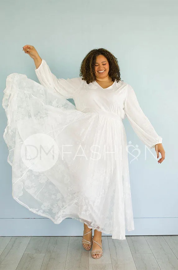 Adoria White Floral Velvet Maxi With Pockets - DM Exclusive- Restocked - Maternity Friendly