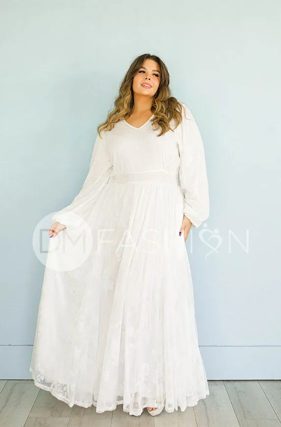 Adoria White Floral Velvet Maxi With Pockets - DM Exclusive- Restocked - Maternity Friendly