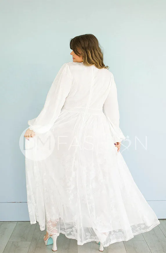 Adoria White Floral Velvet Maxi With Pockets - DM Exclusive- Restocked - Maternity Friendly