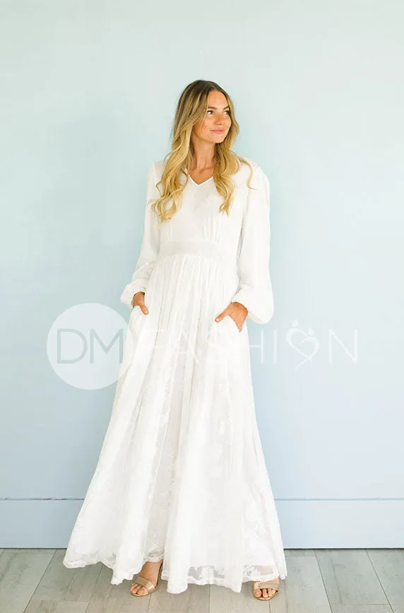 Adoria White Floral Velvet Maxi With Pockets - DM Exclusive- Restocked - Maternity Friendly