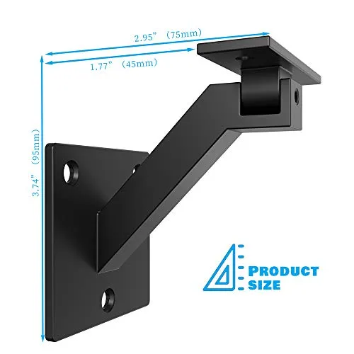 AMSOOM Adjustable Handrail Bracket Wall Mounted Steel Metal Railing Bracket Stairway Support DIY Easy Installation Stair Accessories Hardware for Wood Square Railings.(Black, 8 Pack)