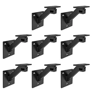 AMSOOM Adjustable Handrail Bracket Wall Mounted Steel Metal Railing Bracket Stairway Support DIY Easy Installation Stair Accessories Hardware for Wood Square Railings.(Black, 8 Pack)