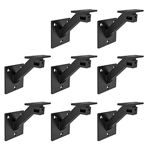 AMSOOM Adjustable Handrail Bracket Wall Mounted Steel Metal Railing Bracket Stairway Support DIY Easy Installation Stair Accessories Hardware for Wood Square Railings.(Black, 8 Pack)