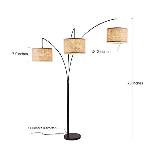 Arc Lamps for Living Room, Multi Head Tree Floor Lamp for Bedroom, 3 Lights Standing Lamps Hanging Over The Couch (Black)