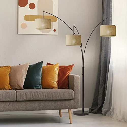 Arc Lamps for Living Room, Multi Head Tree Floor Lamp for Bedroom, 3 Lights Standing Lamps Hanging Over The Couch (Black)