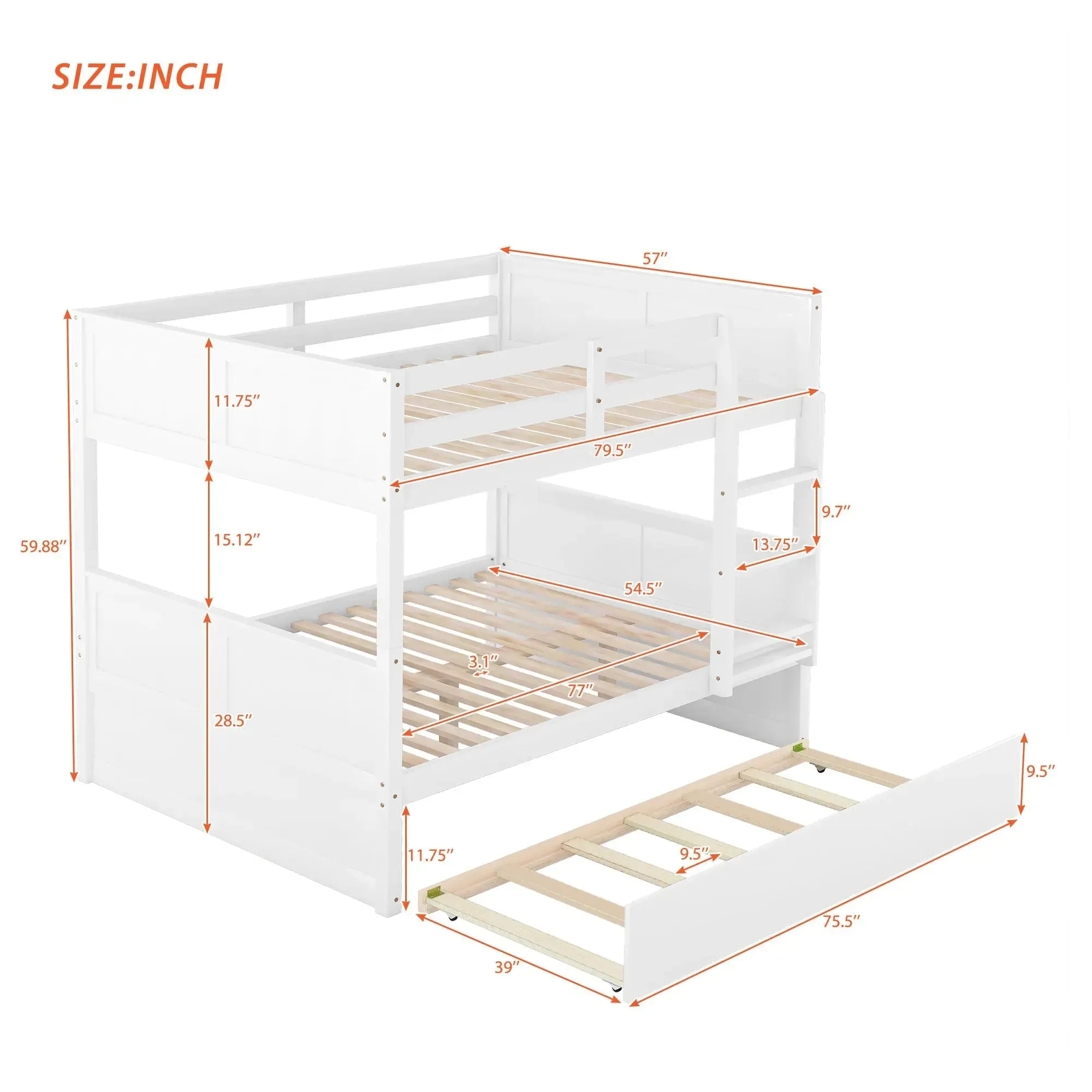 Bellemave® Full Size Bunk Bed with Trundle Bed