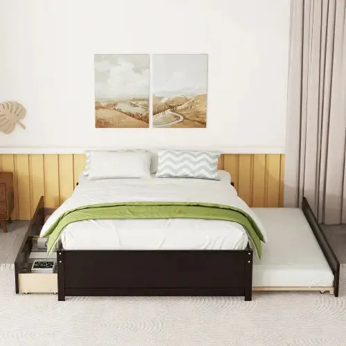 Bellemave® Full Size Platform Bed with Trundle and 2 Drawers