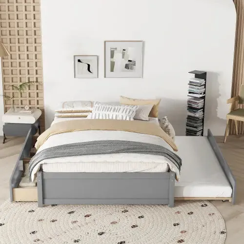 Bellemave® Full Size Platform Bed with Trundle and 2 Drawers