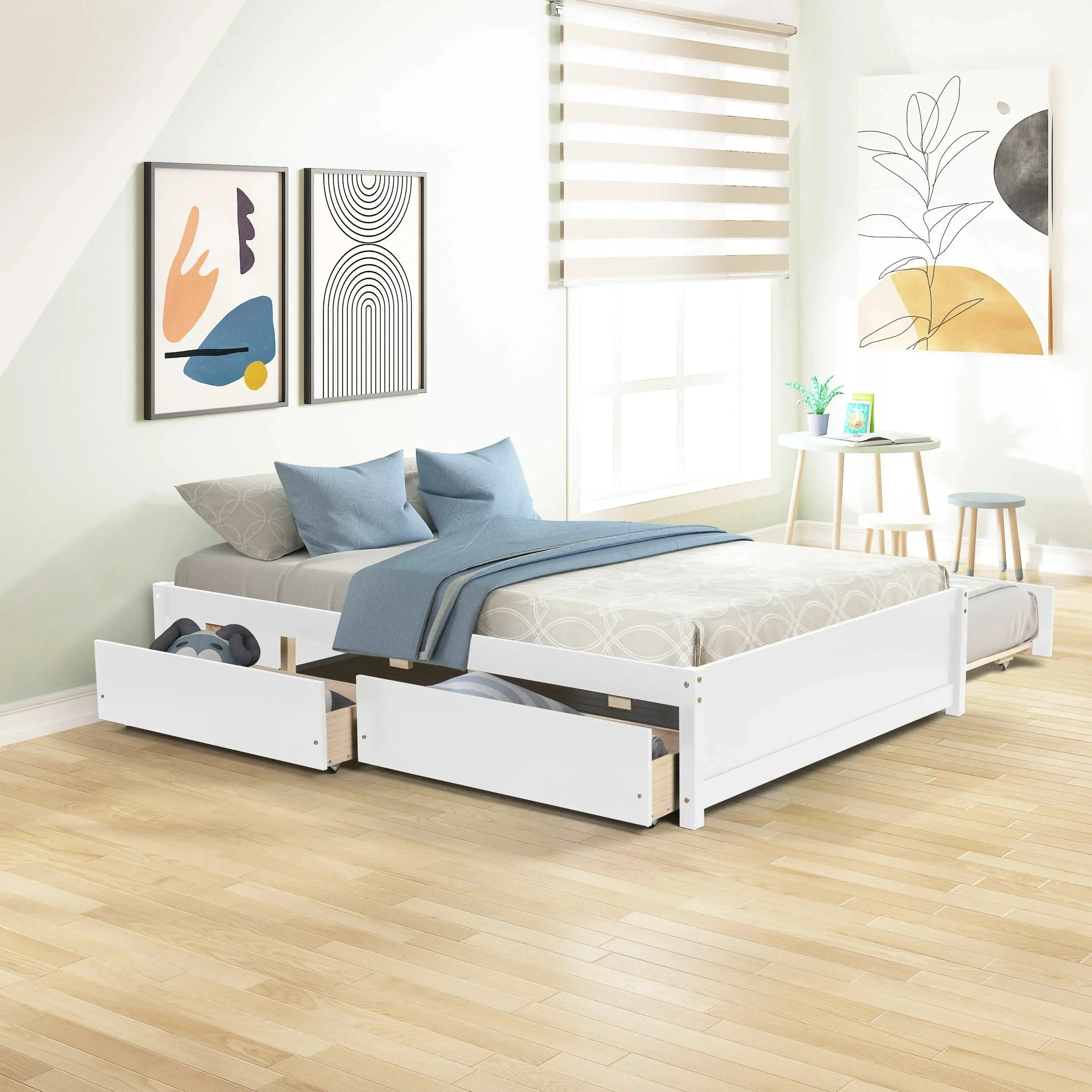 Bellemave® Full Size Platform Bed with Trundle and 2 Drawers