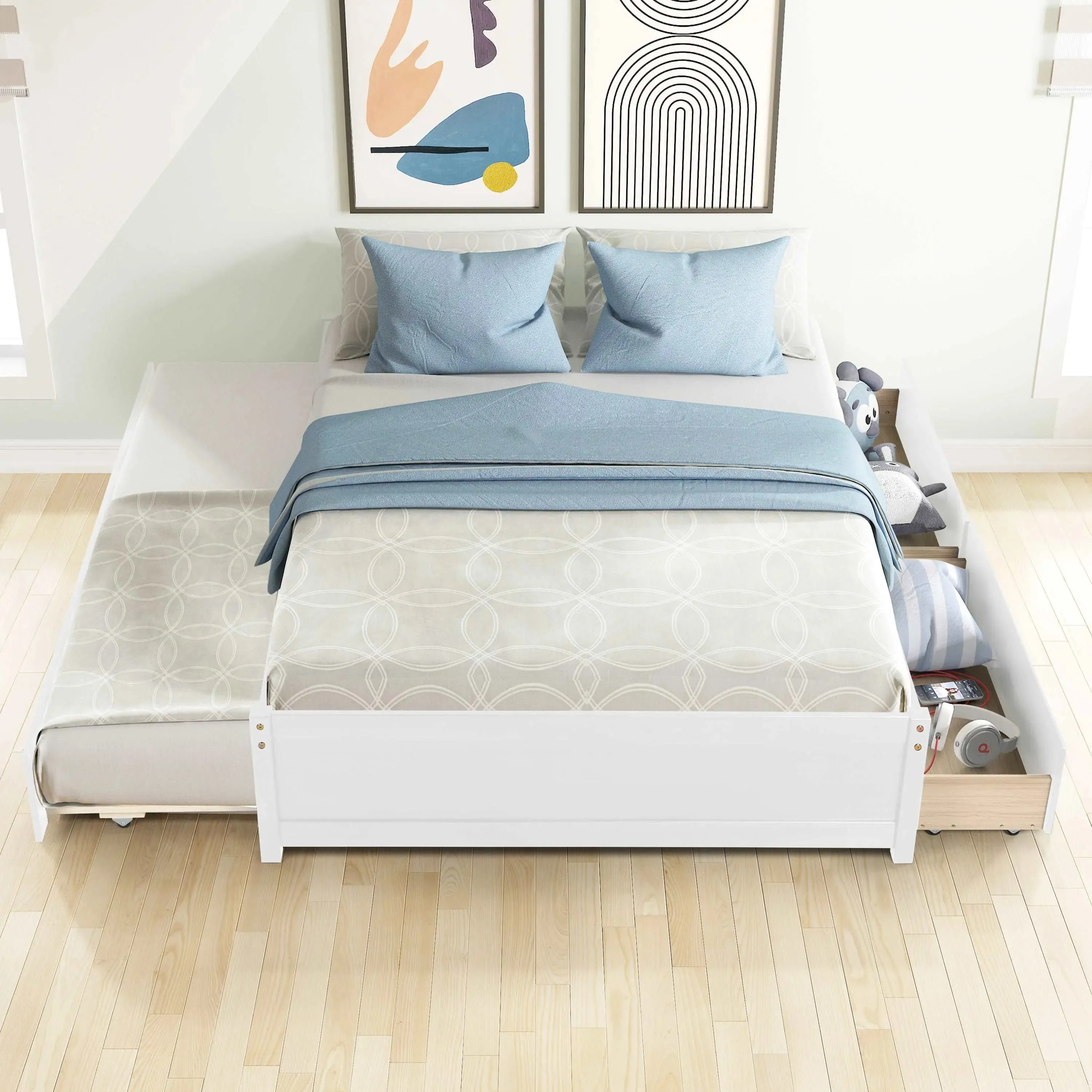 Bellemave® Full Size Platform Bed with Trundle and 2 Drawers