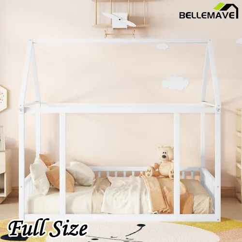 Bellemave® Montessori Floor Bed with House Roof Frame and Safety Guardrails