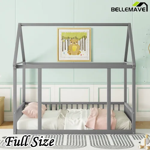 Bellemave® Montessori Floor Bed with House Roof Frame and Safety Guardrails