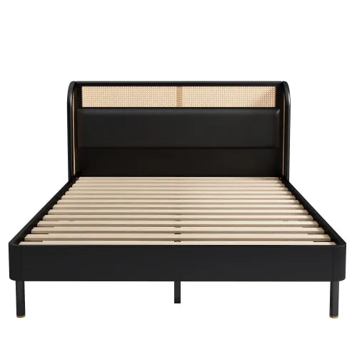 Bellemave® Queen Size Modern Cannage Rattan Wood Platform  Bed