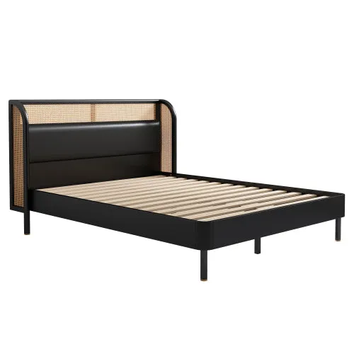 Bellemave® Queen Size Modern Cannage Rattan Wood Platform  Bed