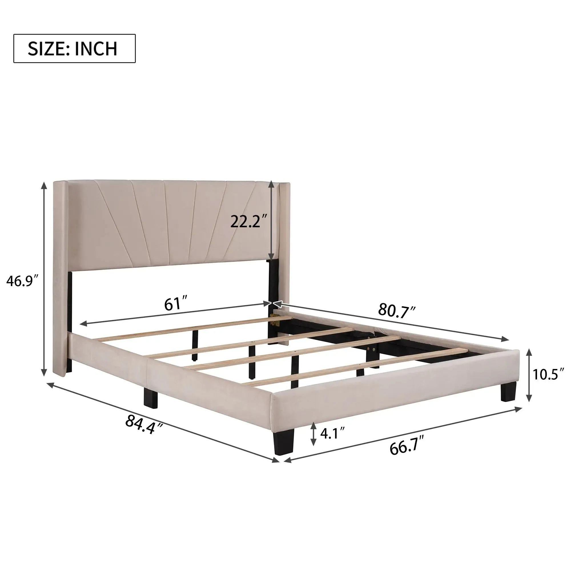 Bellemave® Queen Size Velvet Upholstered Platform Bed, Box Spring Needed