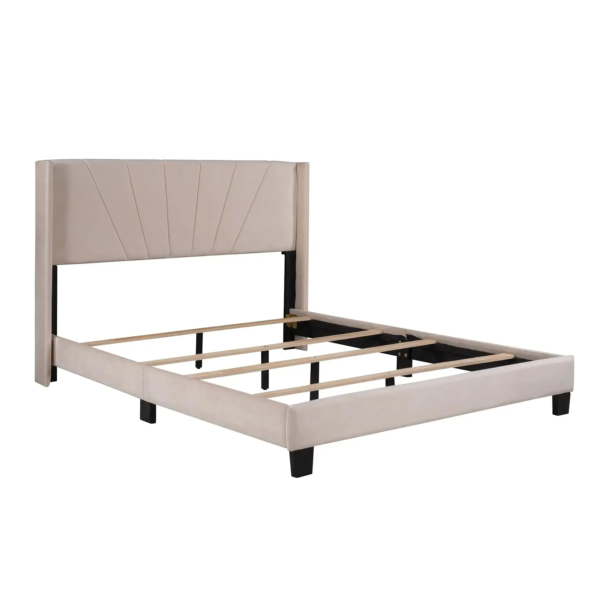 Bellemave® Queen Size Velvet Upholstered Platform Bed, Box Spring Needed