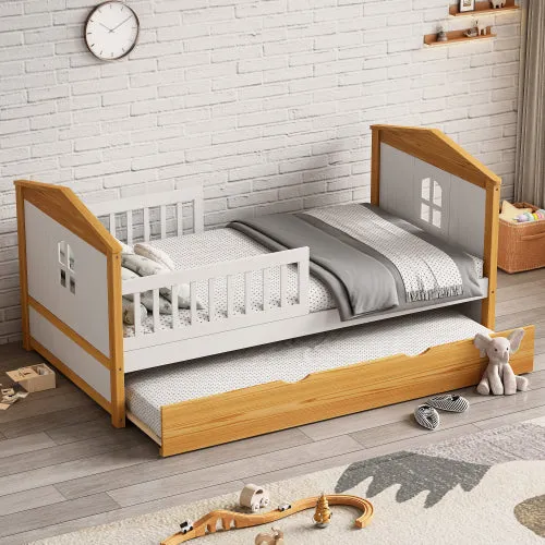 Bellemave® Twin Size House Shape Bed with Trundle Bed