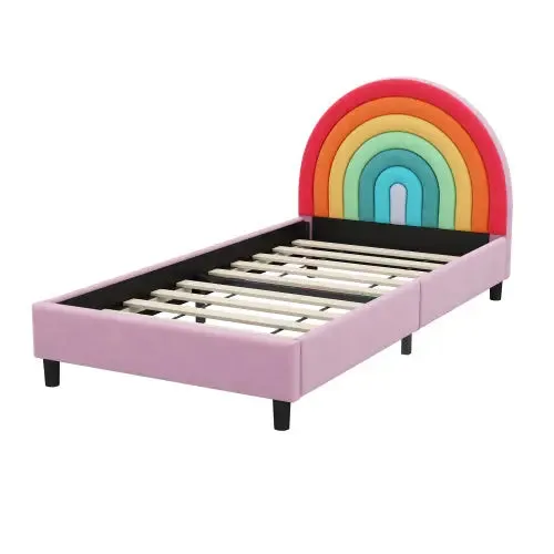 Bellemave® Twin Size Rainbow Design Upholstered Platform Bed