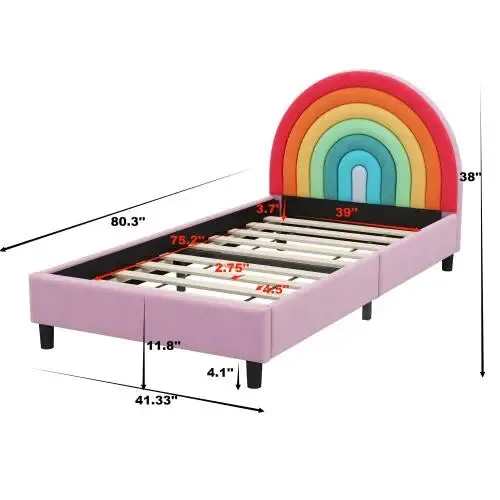 Bellemave® Twin Size Rainbow Design Upholstered Platform Bed