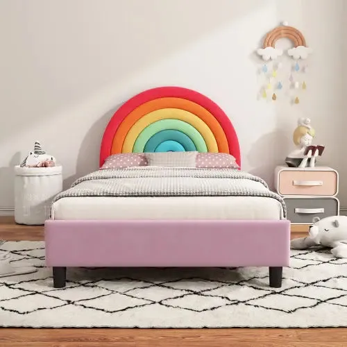 Bellemave® Twin Size Rainbow Design Upholstered Platform Bed