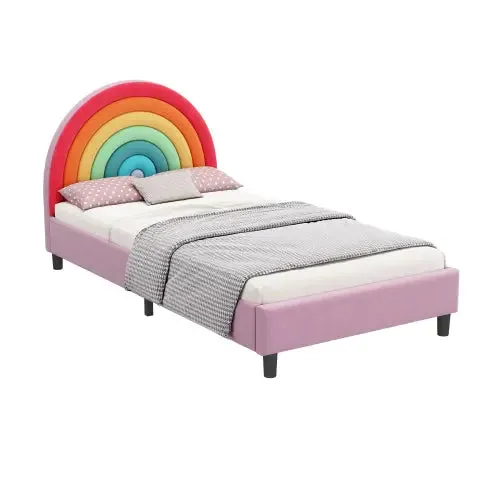 Bellemave® Twin Size Rainbow Design Upholstered Platform Bed