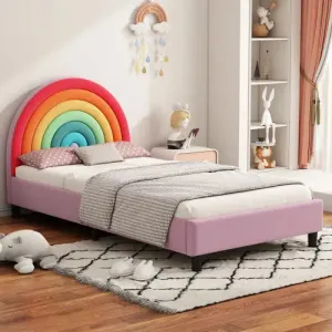 Bellemave® Twin Size Rainbow Design Upholstered Platform Bed