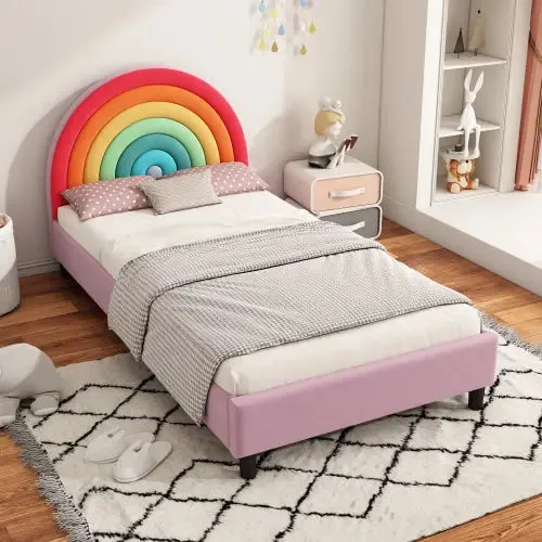 Bellemave® Twin Size Rainbow Design Upholstered Platform Bed