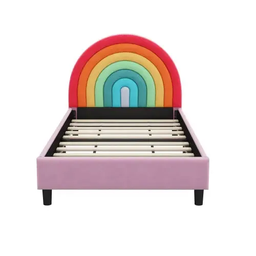 Bellemave® Twin Size Rainbow Design Upholstered Platform Bed