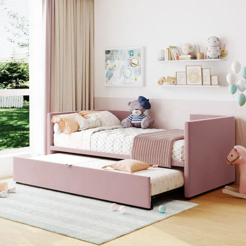 Bellemave® Twin Size Upholstered Daybed with Pop Up Trundle Bed