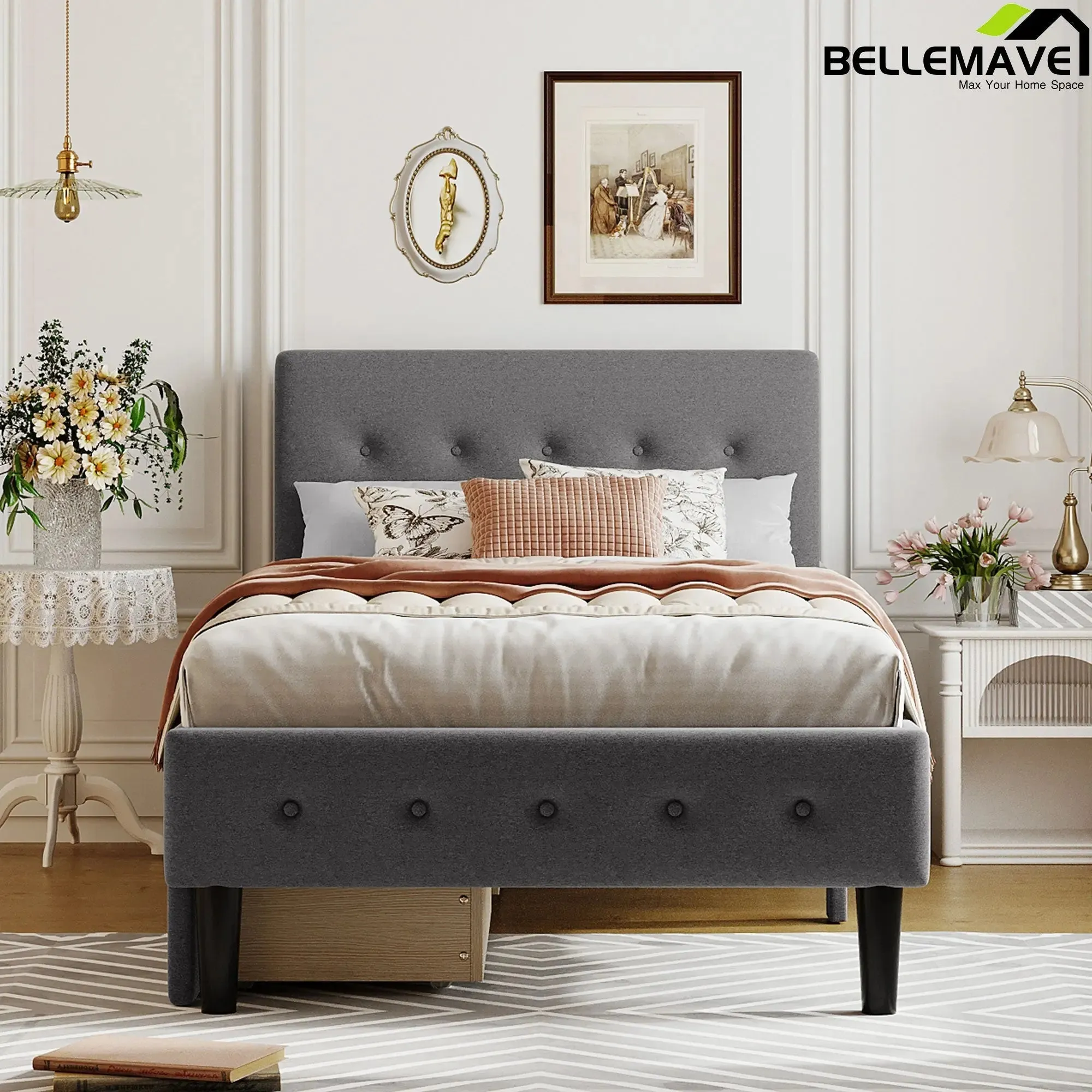 Bellemave® Twin Size Upholstered Platform Bed with 2 Drawers