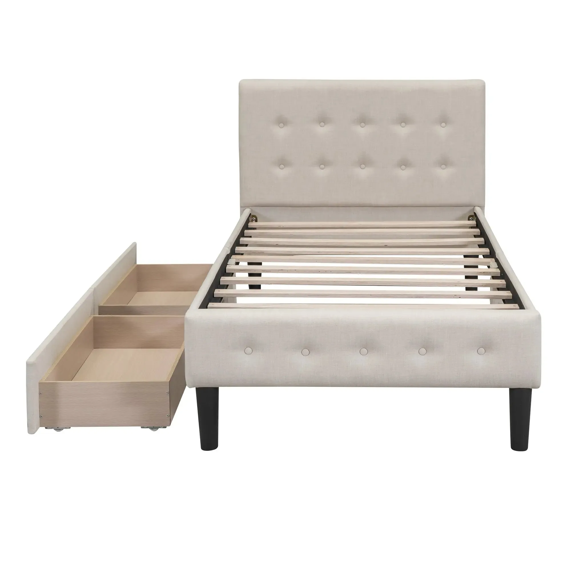 Bellemave® Twin Size Upholstered Platform Bed with 2 Drawers