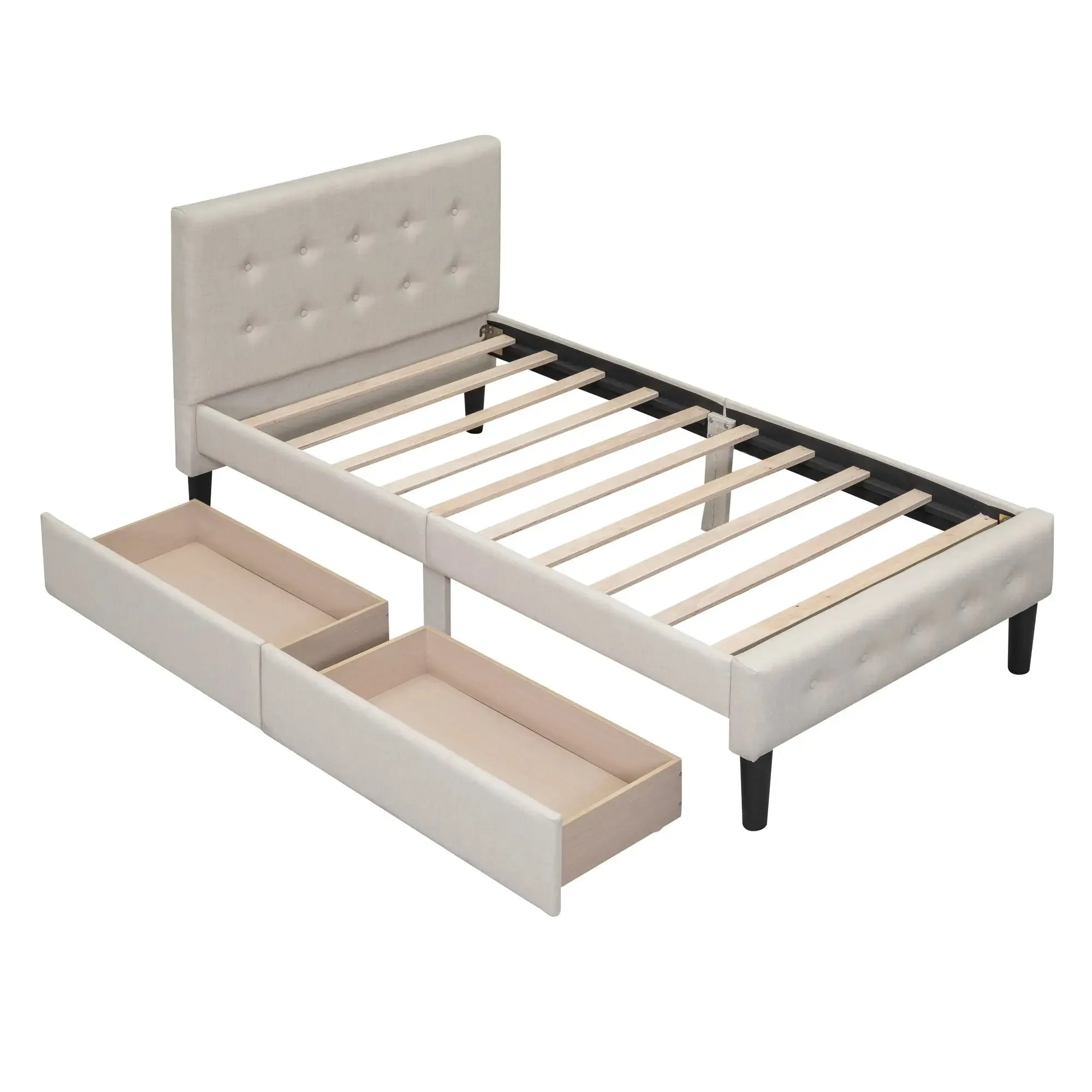 Bellemave® Twin Size Upholstered Platform Bed with 2 Drawers