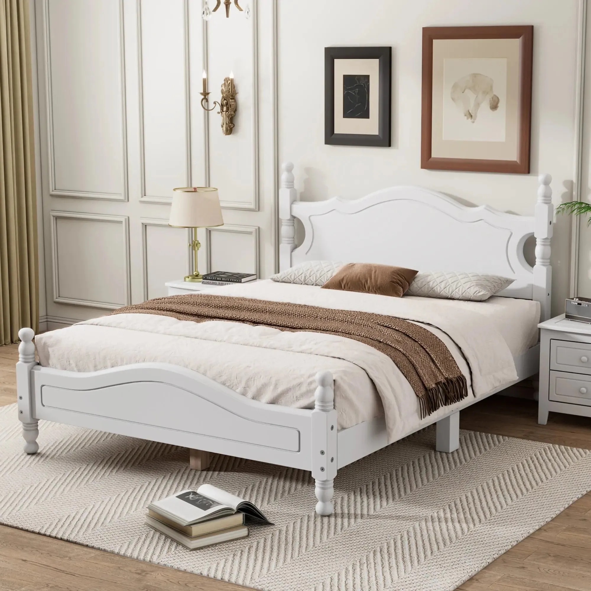 Bellemave® Wood Retro Style Platform Bed with Wooden Slat Support