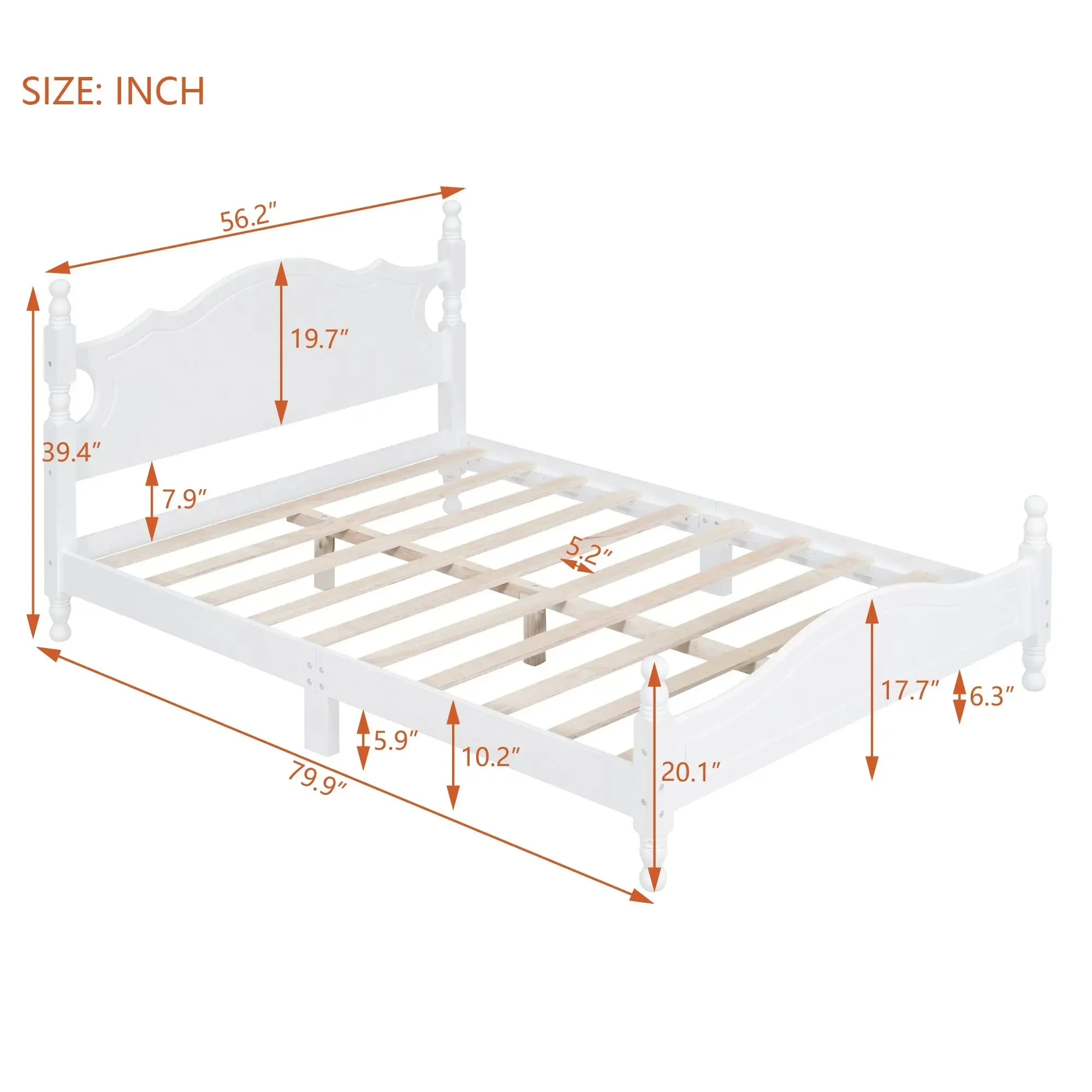 Bellemave® Wood Retro Style Platform Bed with Wooden Slat Support