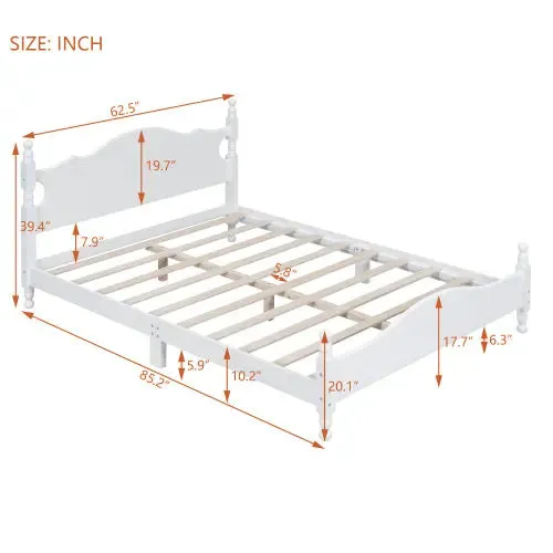 Bellemave® Wood Retro Style Platform Bed with Wooden Slat Support