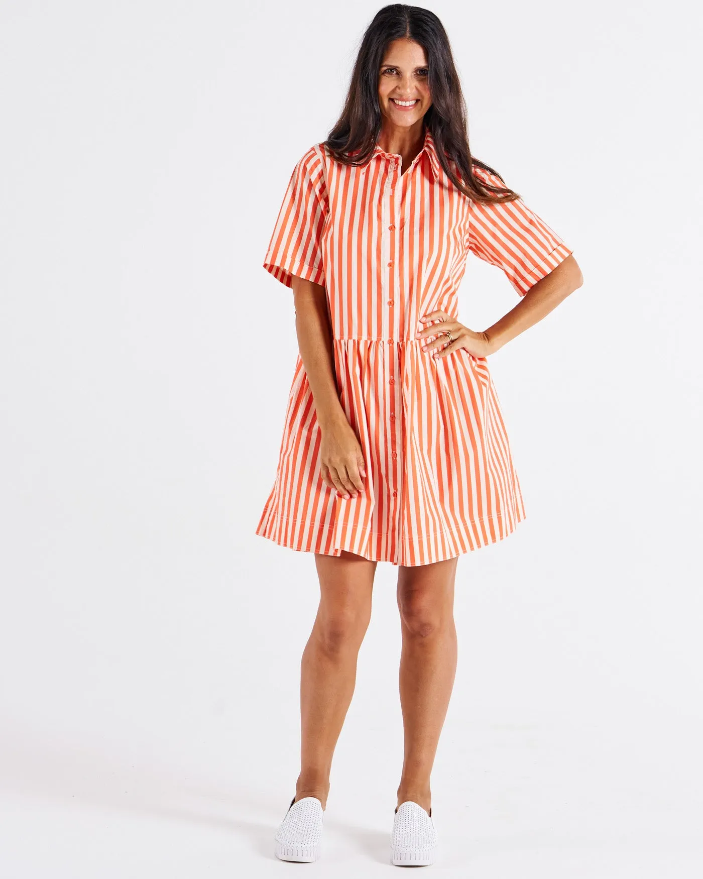 Betty Basics Denver Cotton Dress Tangerine Stripe