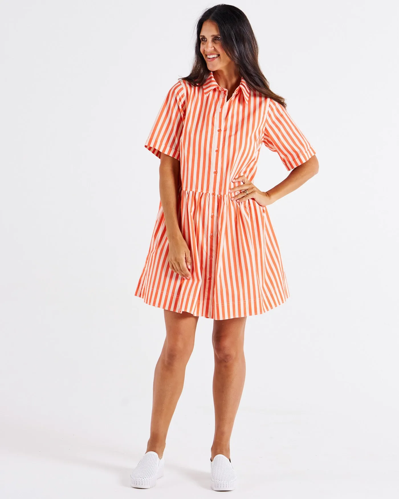 Betty Basics Denver Cotton Dress Tangerine Stripe