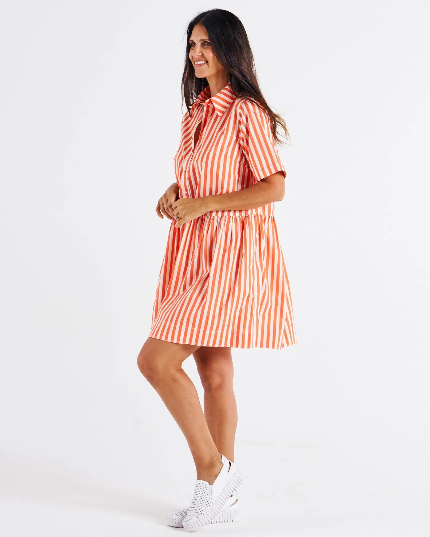 Betty Basics Denver Cotton Dress Tangerine Stripe