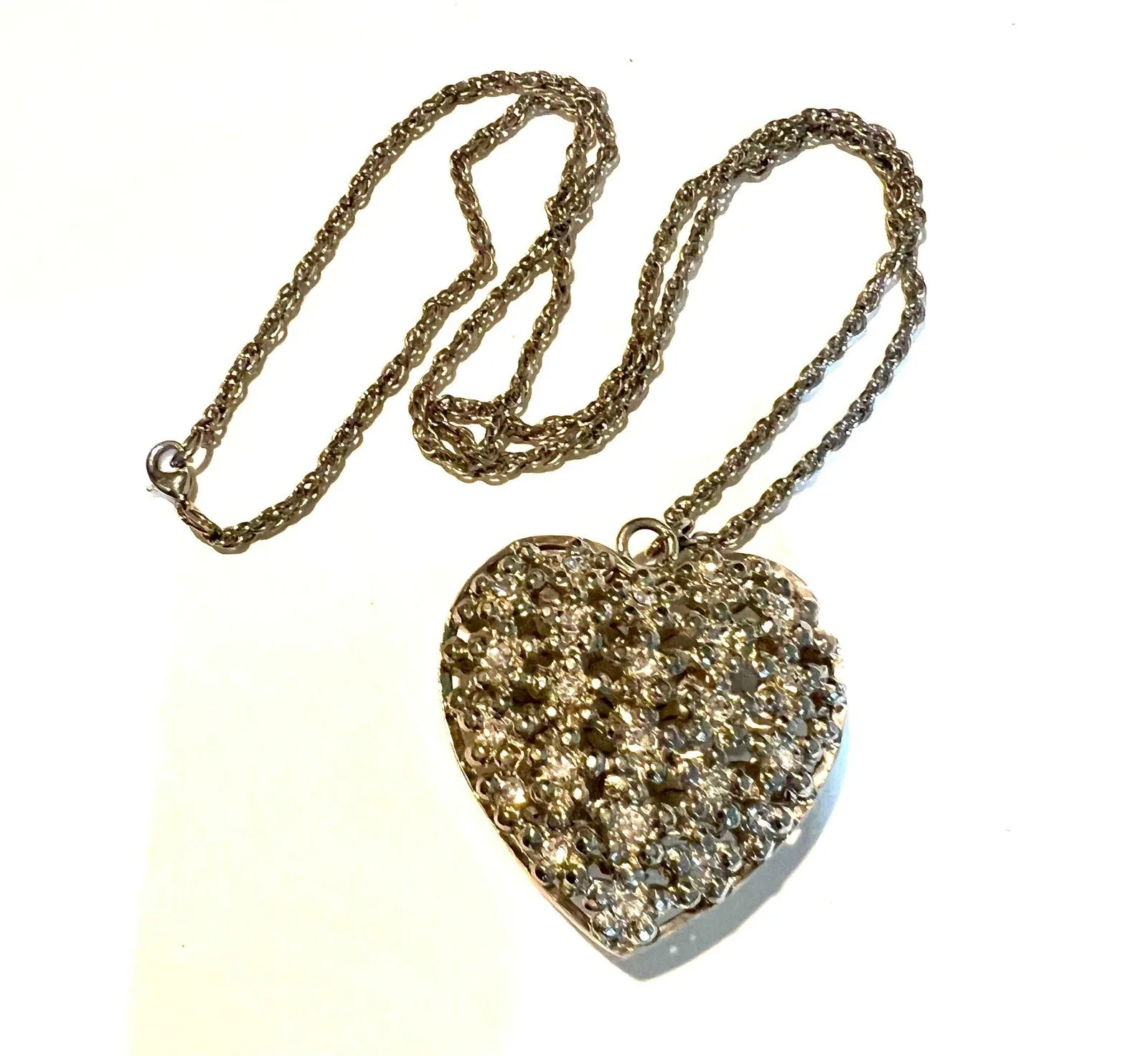 Big Shine Heart Pendant Necklace - A Floral Embrace in Silver Sparkle