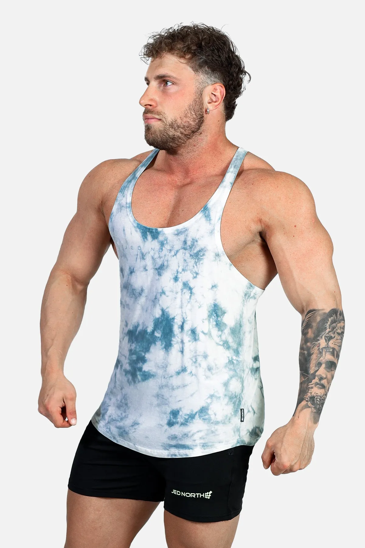 Classic Bodybuilding Racerback Stringer - Gray Tie Dye