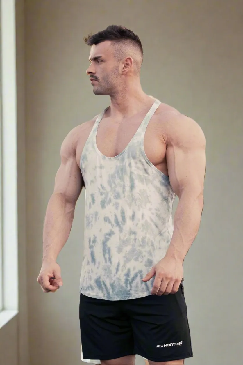 Classic Bodybuilding Racerback Stringer - Gray Tie Dye