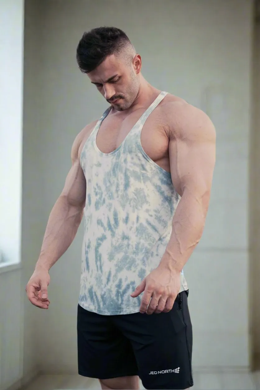 Classic Bodybuilding Racerback Stringer - Gray Tie Dye