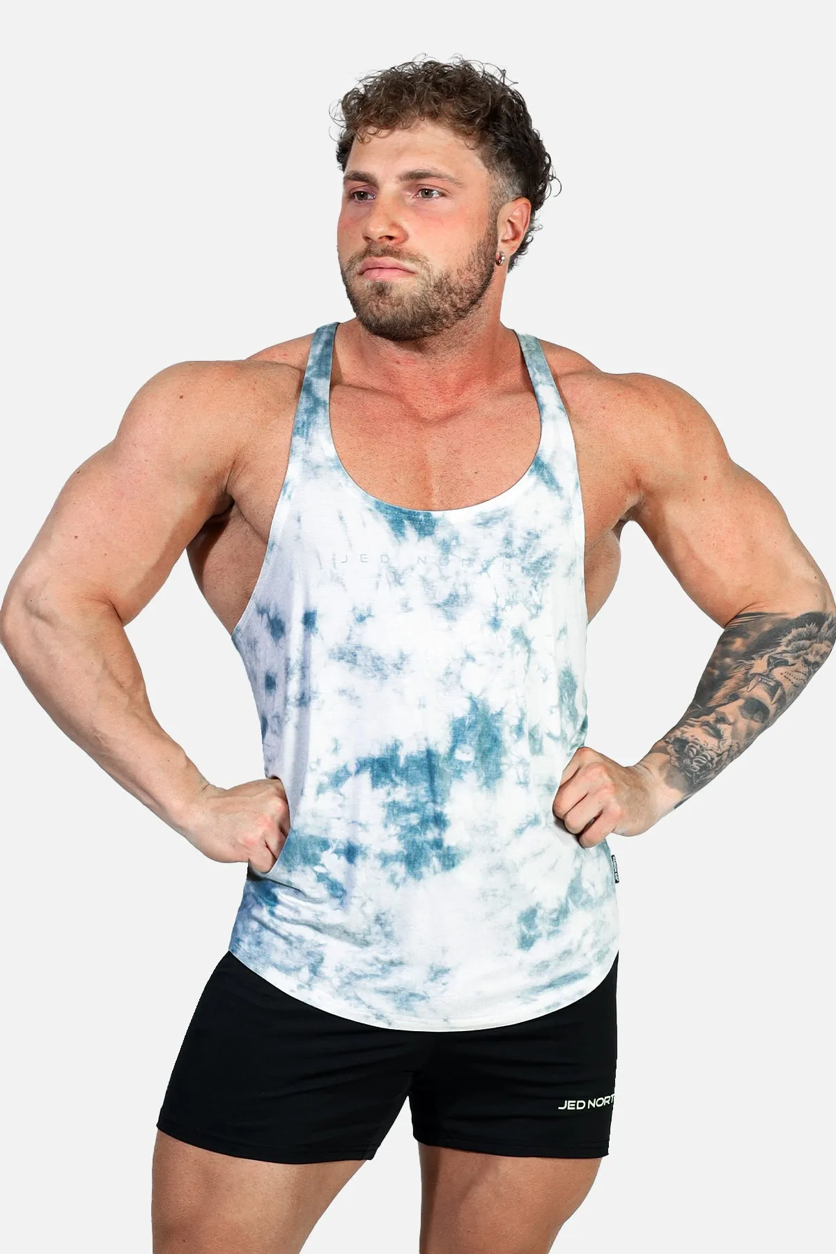 Classic Bodybuilding Racerback Stringer - Gray Tie Dye