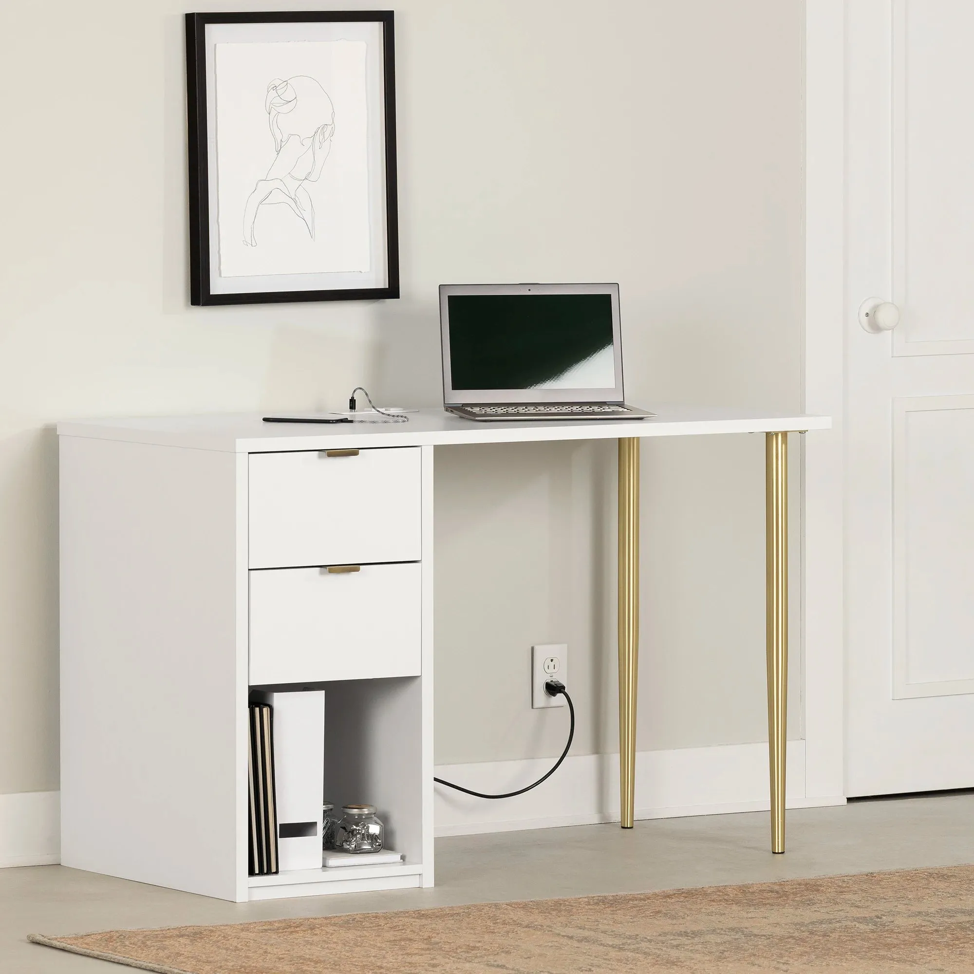 Computer Desk with Power Bar - Amyra