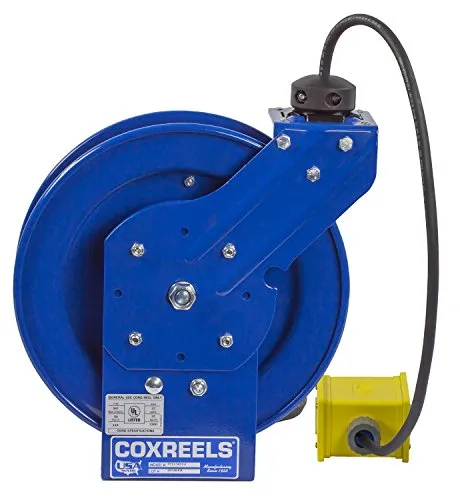 Coxreels PC19-7512-B Power Cord Spring Rewind Reels: Quad Industrial Receptacle, 75' cord, 12 AWG