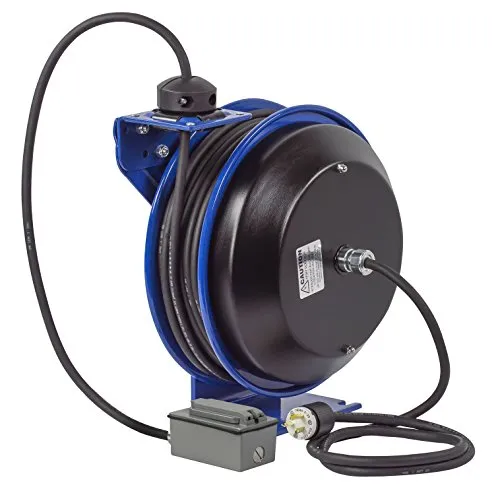 Coxreels PC24-0012-F Power Cord Spring Rewind Reels: Duplex Industrial Receptacle, 100' cord, 12 AWG