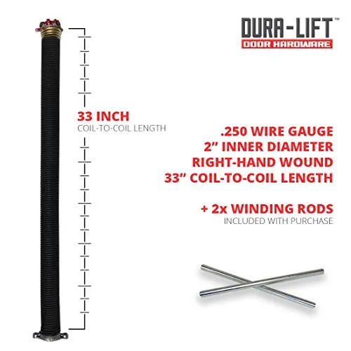 DURA-LIFT .250 x 2" x 33" Torsion Garage Door Spring (Gold, Right Wound)